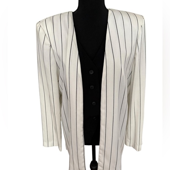 Vintage White Pinstripe button down Vest jacket size M - Picture 6 of 16